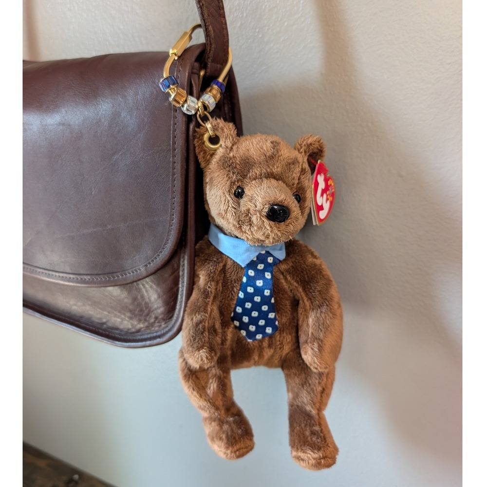 Ty Beanie Baby Hero Bear Upcycled Purse Charm Handcrafted Bag Accessory Brown